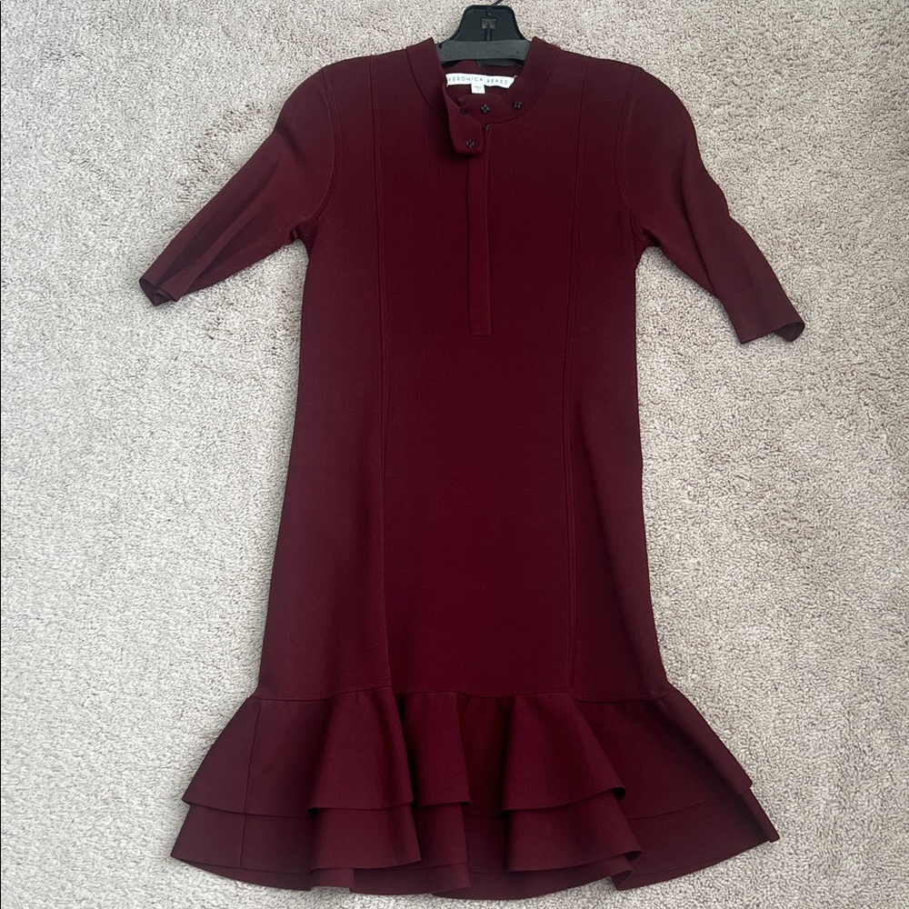 Veronica Beard Burgundy Ruffle Hem Dress